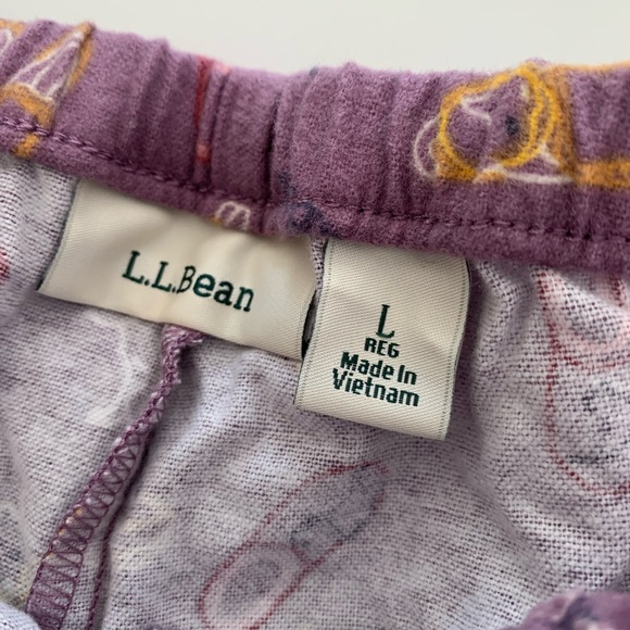 L.L. Bean L Purple pajama set cat pattern flannel pants adjustable tie waist NWT - Picture 7 of 12